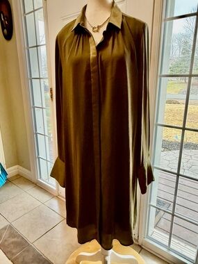 J. Crew Olive Satin Button-Down Blouse